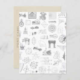 ヴィンテージ科学イラストレーション白黒パターン ポストカード
