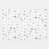 ヴィンテージ科学イラストレーション白黒パターン ラッピングペーパーシート (正面3)