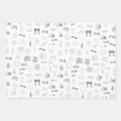 ヴィンテージ科学イラストレーション白黒パターン ラッピングペーパーシート (正面2)