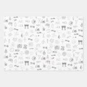 ヴィンテージ科学イラストレーション白黒パターン ラッピングペーパーシート (正面)