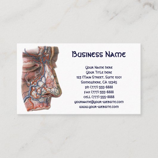 ヴィンテージ科学人間の解剖学、鼻との顔 名刺 (正面)