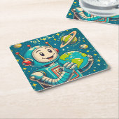 ヴィンテージ科学宇宙好奇心の発見ロボット スクエアペーパーコースター (アングル)