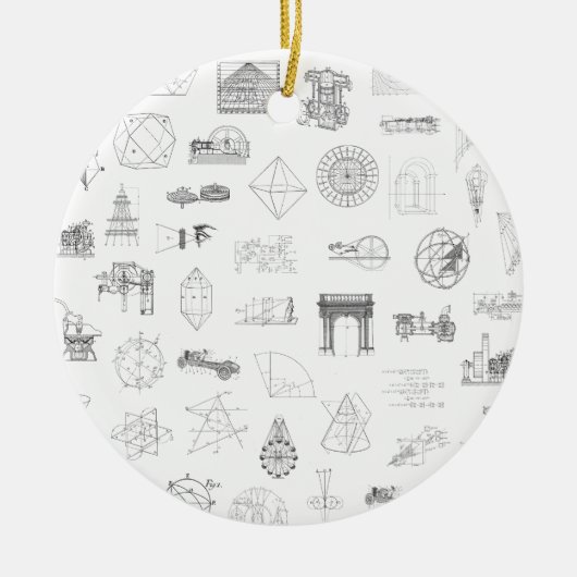 ヴィンテージ科学白黒パターンクリスマス セラミックオーナメント (正面)