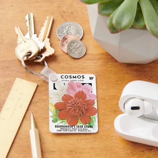 ヴィンテージ種パケットアート、コスモスの庭の花 キーホルダー (デスク)