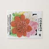 ヴィンテージ種パケットアート、コスモスの庭の花 ジグソーパズル (横)