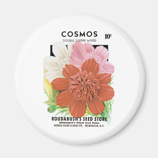 ヴィンテージ種パケットアート、コスモスの庭の花 マグネット (正面)