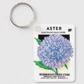 ヴィンテージ種パケットアート、紫のアスターの花 キーホルダー (正面)