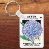 ヴィンテージ種パケットアート、紫のアスターの花 キーホルダー (正面)