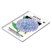 ヴィンテージ種パケットアート、紫のアスターの花 ノートブック (左側)