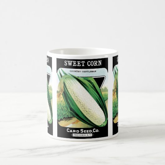 ヴィンテージ種パケットラベルアート、スイートホワイトコーン コーヒーマグカップ (中央)