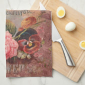 ヴィンテージ種子カタログ茶タオルのカバー キッチンタオル (四つ折り)