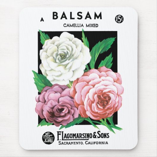ヴィンテージ種袋ラベルアート、椿の花 マウスパッド (正面)