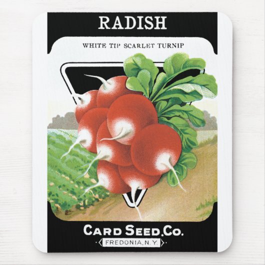 ヴィンテージ種袋ラベルアート、真っ赤な大根 マウスパッド (正面)