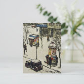 ヴィンテージ積雪1920年代シティ通り車冬 ポストカード (スタンド正面)