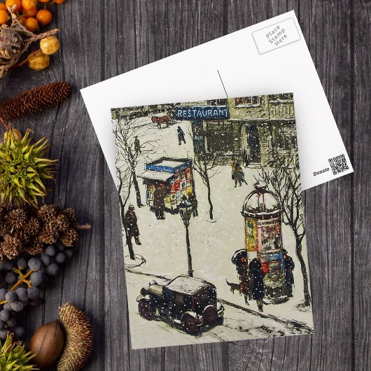 ヴィンテージ積雪1920年代シティ通り車冬 ポストカード