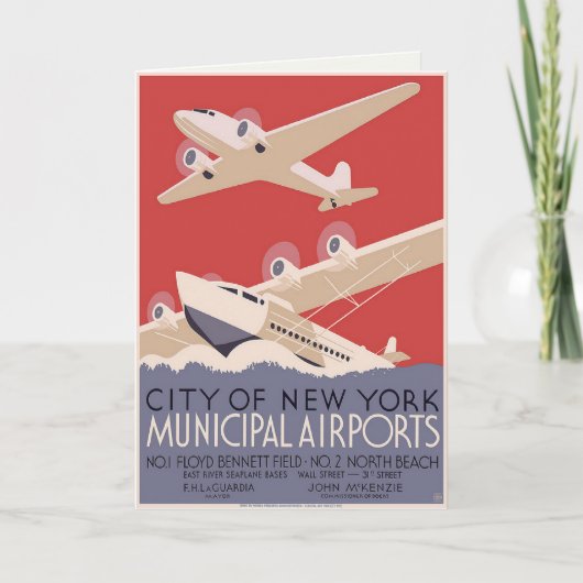 ヴィンテージ空港ポスター付きグリーティングカード カード (正面)