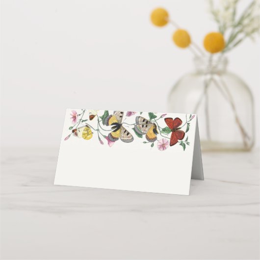 ヴィンテージ空白のバタフライ結婚手書き プレイスカード (正面)