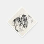ヴィンテージ穿孔型フクロウ雛イラストレーション スタンダードカクテルナプキン (角)