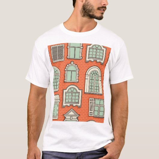 ヴィンテージ窓の風景模様 Tシャツ (正面)