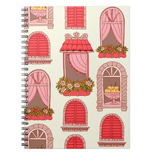 ヴィンテージ窓パターンイラストレーション ノートブック (正面)