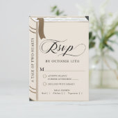 ヴィンテージ童話の図書館本結婚金ゴールド 出欠カード (スタンド正面)