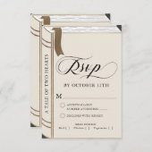 ヴィンテージ童話の図書館本結婚金ゴールド 出欠カード (正面/裏面)