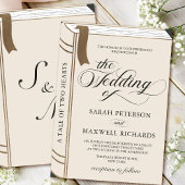 ヴィンテージ童話の図書館本結婚金ゴールド 招待状