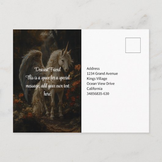 ヴィンテージ童話の森ユニコーンマジカルウッドランド ポストカード (裏面)