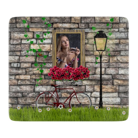 ヴィンテージ童話自転車バラガーリーフォトフレーム カッティングボード (正面)