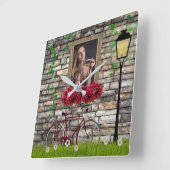 ヴィンテージ童話自転車バラガーリーフォトフレーム スクエア壁時計 (傾斜)