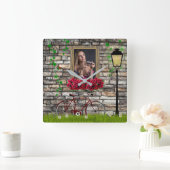 ヴィンテージ童話自転車バラガーリーフォトフレーム スクエア壁時計 (ホーム)