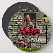 ヴィンテージ童話自転車バラガーリーフォトフレーム 缶バッジ (正面&裏面)