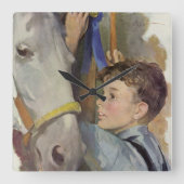 ヴィンテージ競走馬、少年とブルーリボン勝者 スクエア壁時計 (正面)