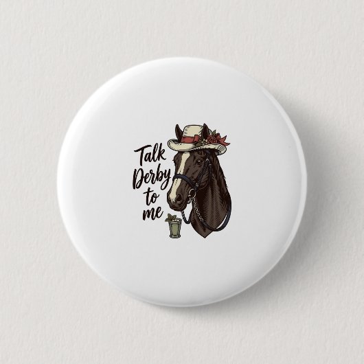 ヴィンテージ競馬Tシャツデザイン「Talk Derby To Me」 缶バッジ (正面)