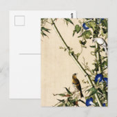 ヴィンテージ竹と青い朝顔のアート ポストカード (正面/裏面)
