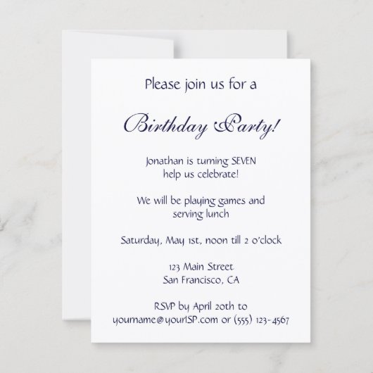 ヴィンテージ笑いサーカスピエロバースデーパーティー 招待状 (裏面)