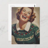 ヴィンテージ笑う女のクリスマス ポストカード (正面/裏面)