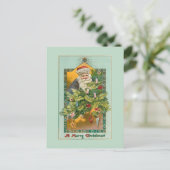 ヴィンテージ笑顔のサンタ、クリスマスツリーとスター ポストカード (スタンド正面)