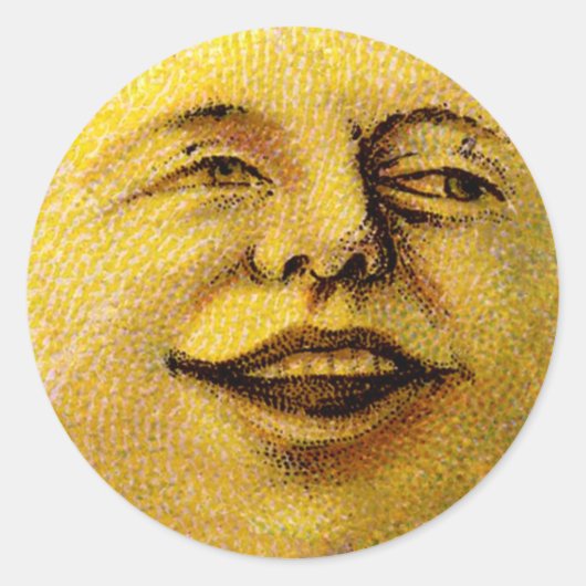 ヴィンテージ笑顔の月メッセージカード ラウンドシール (正面)