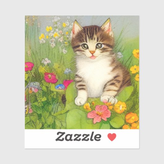 ヴィンテージ笑顔の猫イラストレーション シール (シート)