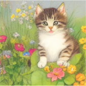 ヴィンテージ笑顔の猫イラストレーション シール (正面)