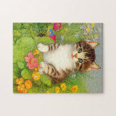 ヴィンテージ笑顔の猫イラストレーション ジグソーパズル (横)