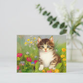 ヴィンテージ笑顔の猫イラストレーション ポストカード (スタンド正面)