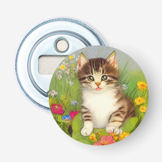 ヴィンテージ笑顔の猫イラストレーション 栓抜き (正面)