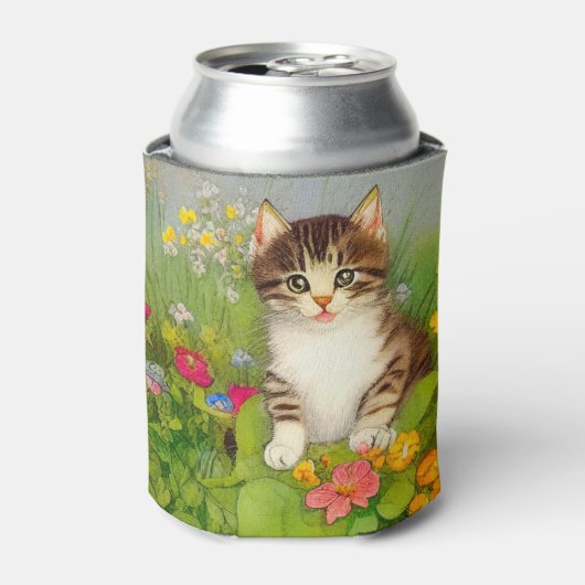 ヴィンテージ笑顔の猫イラストレーション 缶クーラー (缶正面)