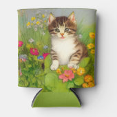 ヴィンテージ笑顔の猫イラストレーション 缶クーラー (正面)