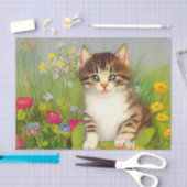ヴィンテージ笑顔の猫イラストレーション 薄葉紙 (クラフト)