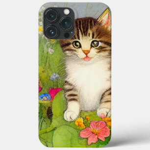 ヴィンテージ笑顔の猫イラストレーション iPhone 13 PRO MAXケース