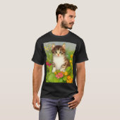 ヴィンテージ笑顔の猫イラストレーション Tシャツ (正面フル)