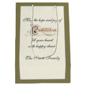 ヴィンテージ笑顔サンタパーソナライズされた ミディアムペーパーバッグ (裏面)